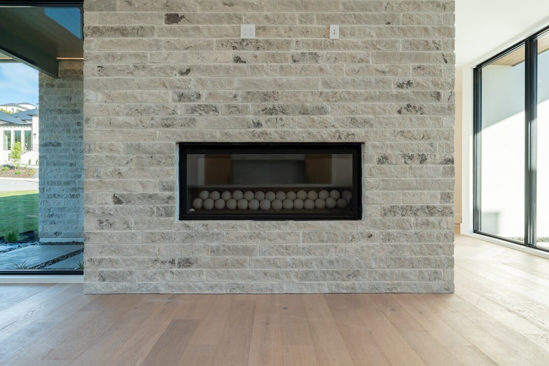 luxury living room with fireplace